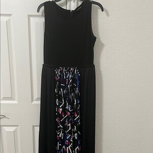 Chic Black Dress with Colorful Abstract Skirt
